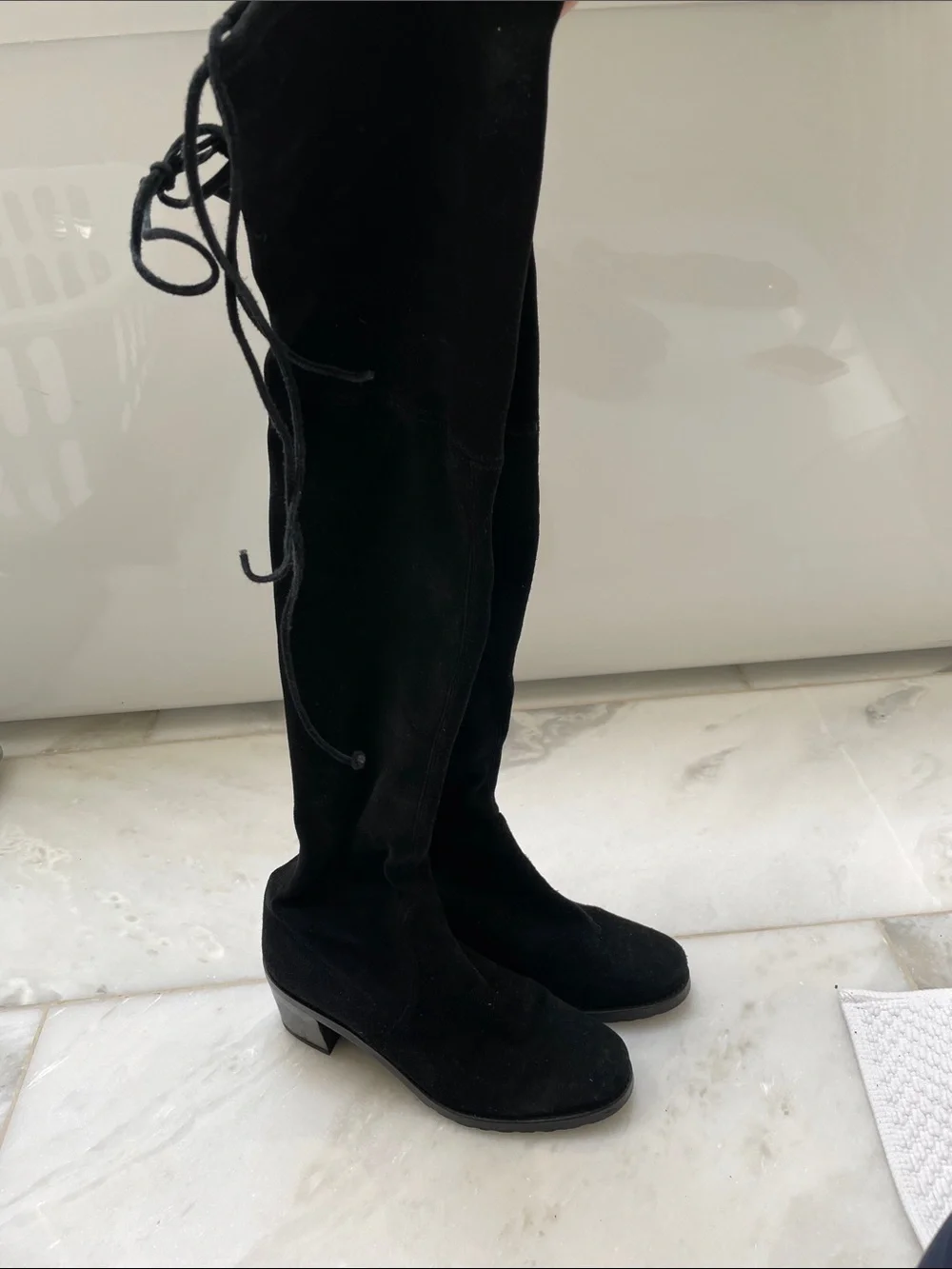Stuart Weitzman Black Over-the-Knee Suede Block Heel Boots
